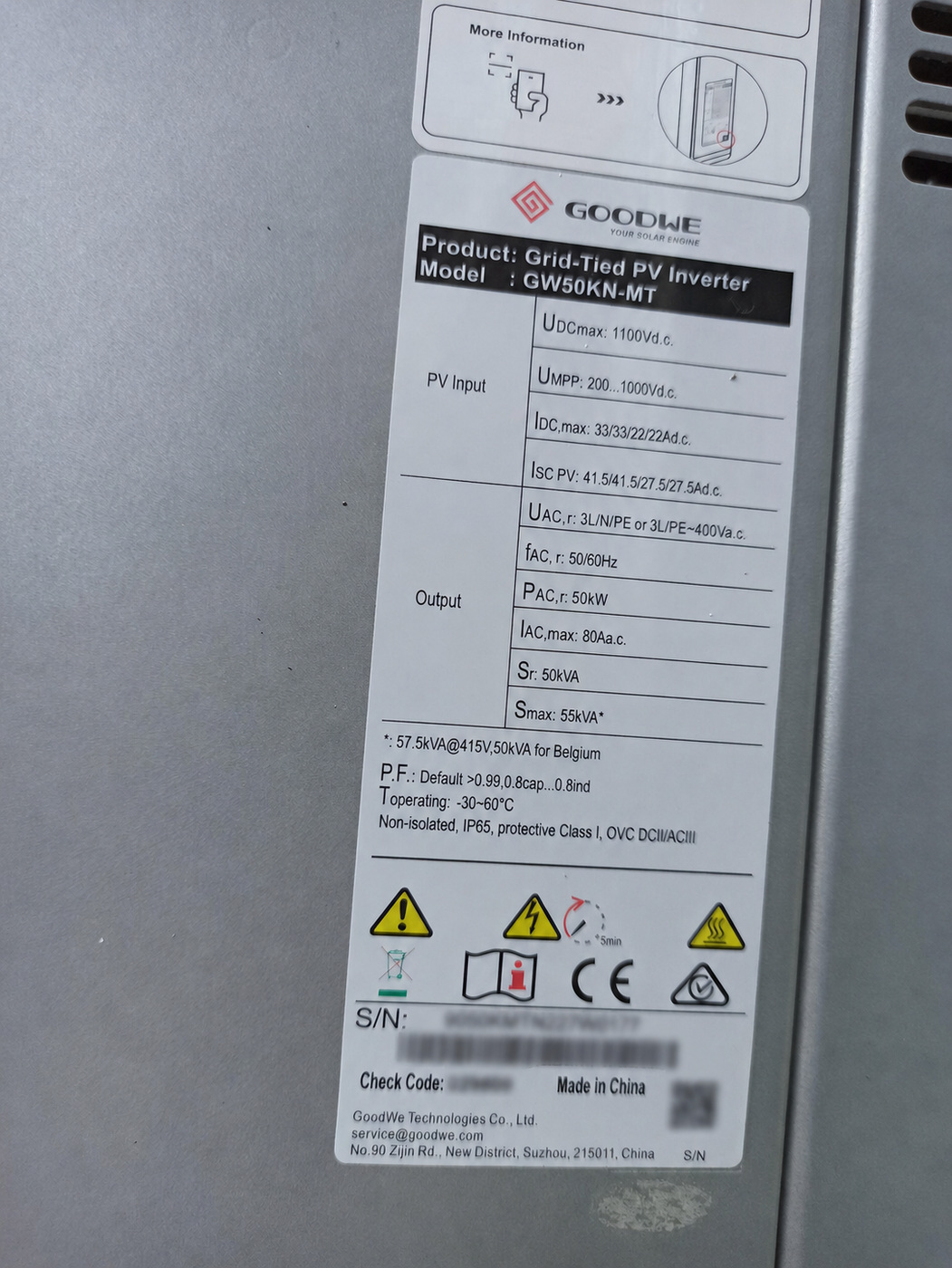 Identificación del inversor fotovoltaico de 50 kW